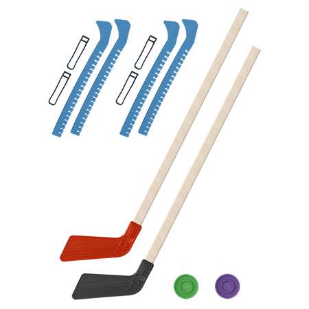Набор для хоккея Задира Клюшка хоккейная детская 2 шт + шайбы 2 шт + Чехлы для коньков голубые 2 шт
