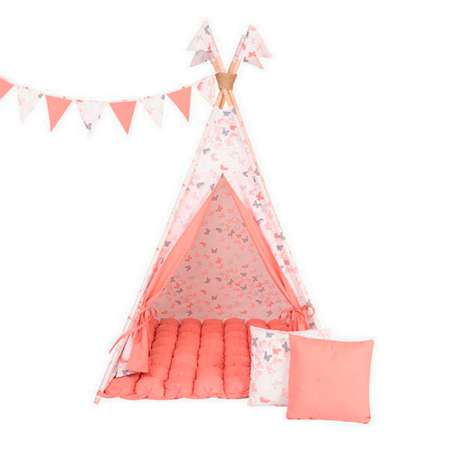 Детская игровая палатка вигвам Buklya Бабочки с ковриком бон-бон цв. коралловый