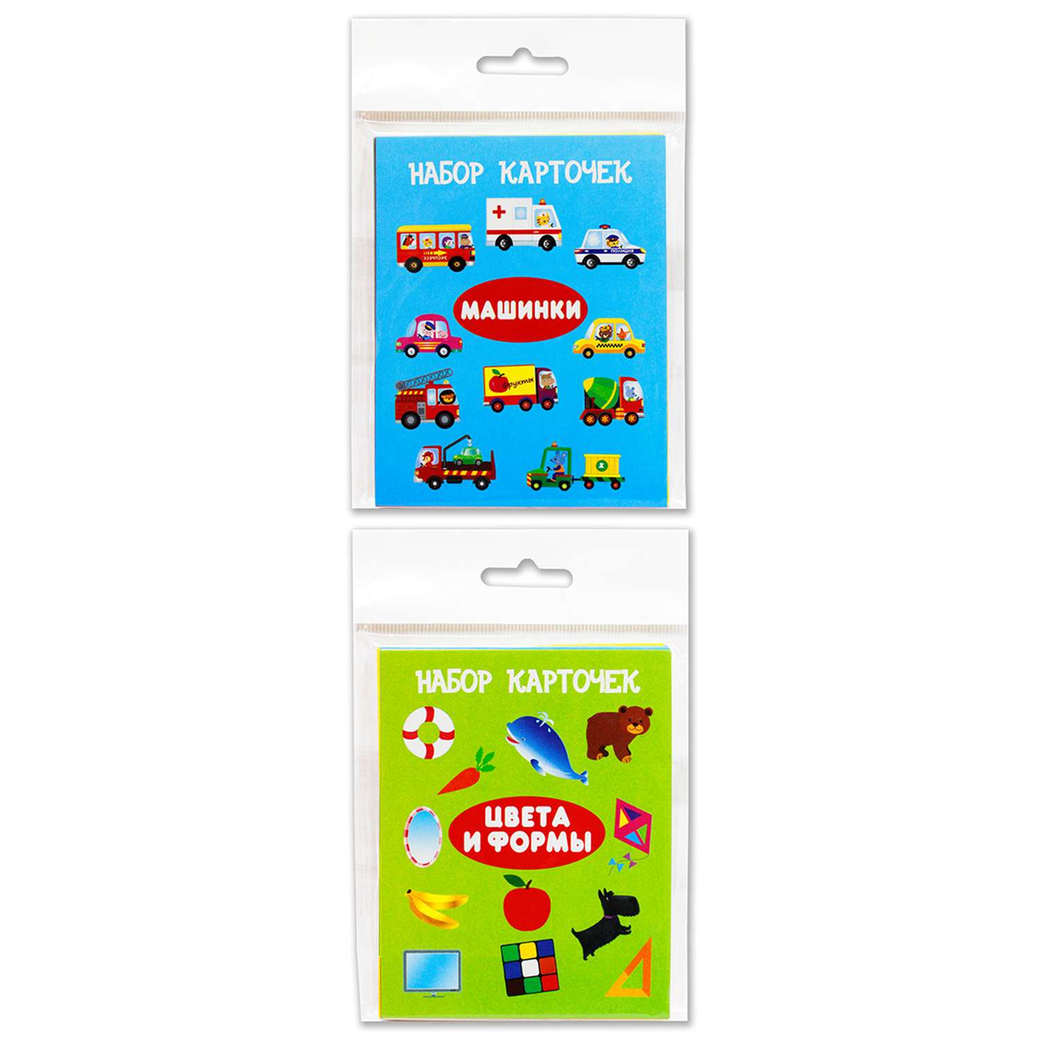 Развивающие карточки Искатель Комплект №2 из двух наборов: Машинки / Цвета и формы 0+ - фото 1