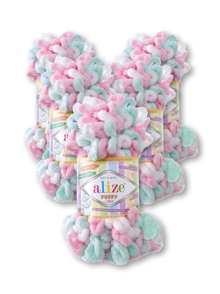 Пряжа для вязания Alize puffy color 100 г 9 м микрополиэстер плюшевая мягкая 6052 секционный 5 мотков - фото 3