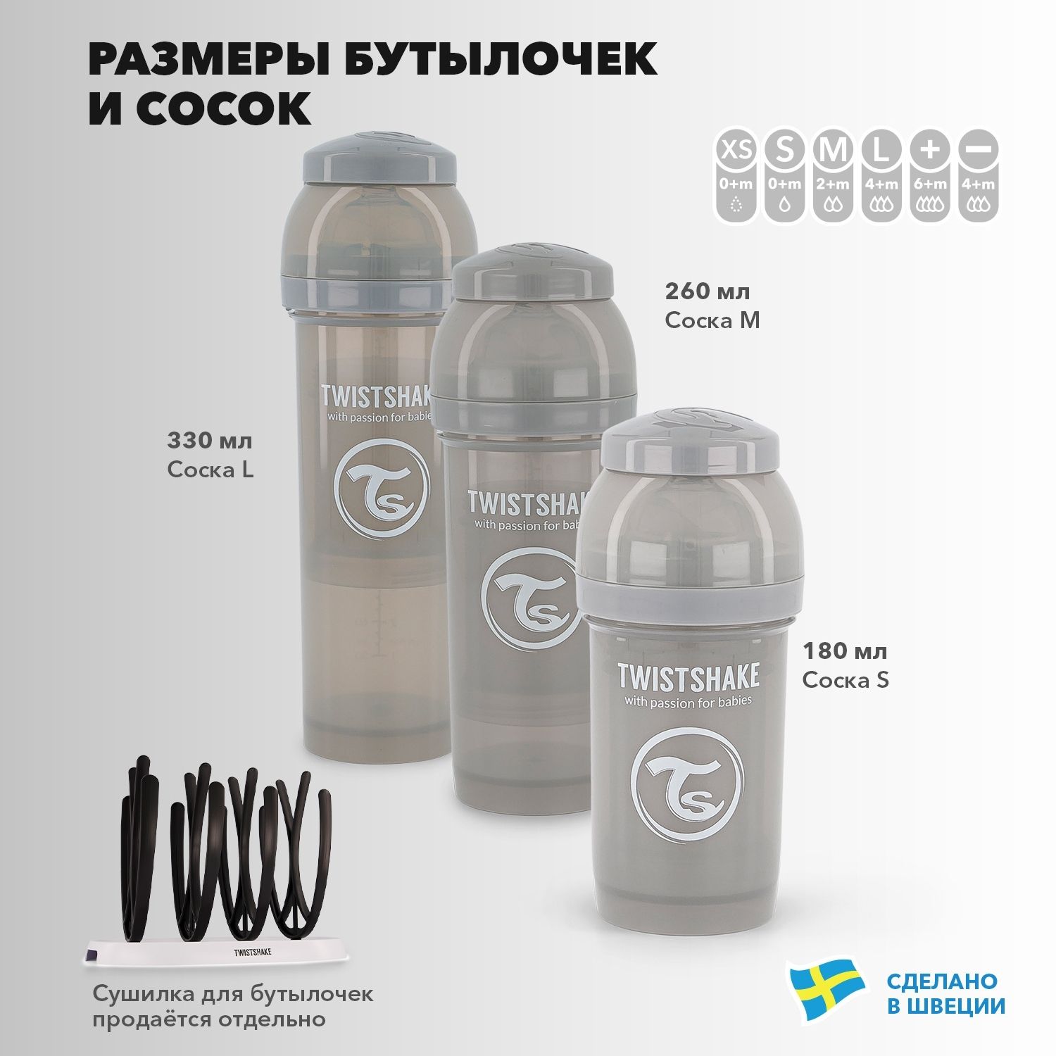 Бутылочка Twistshake Антиколиковая Пастельный серый 330 мл 4 мес+ - фото 6