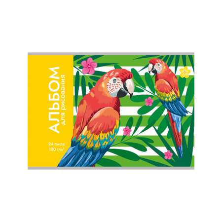 Альбом для рисования 24 л Prof Press А4 яркие попугайчики комплект 2 штуки
