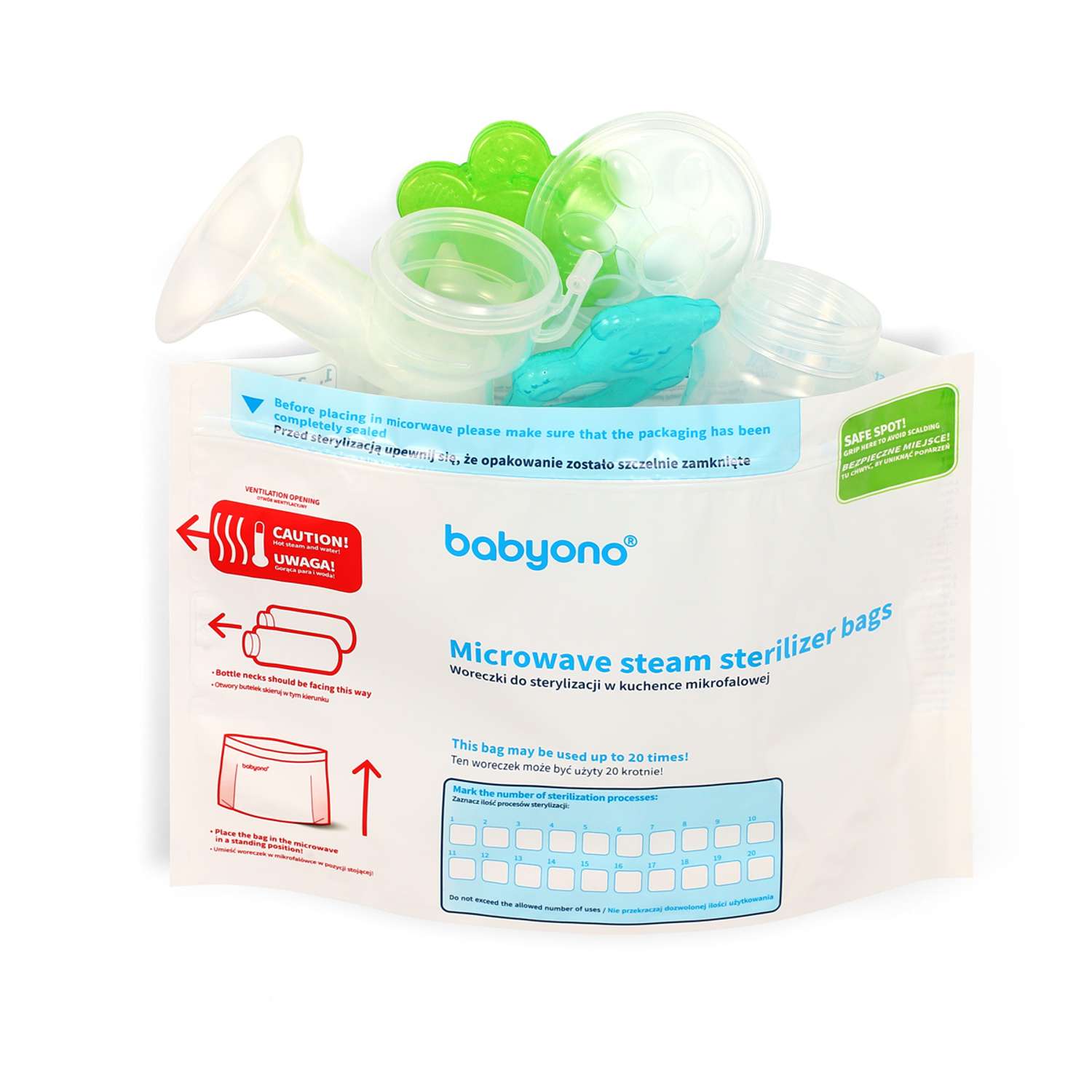 Пакеты для стерилизации Babyono в микроволновой печи 5 шт в упаковке - фото 7