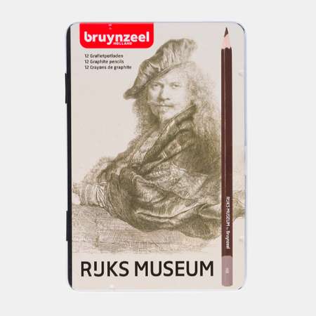 Набор простых карандашей BRUYNZEEL The Rijksmuseum Автопортрет Рембрандт 12 типов жесткости в металлическом коробе-пенале