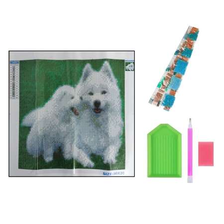 Алмазная мозаика Seichi Белые собаки 30х30 см