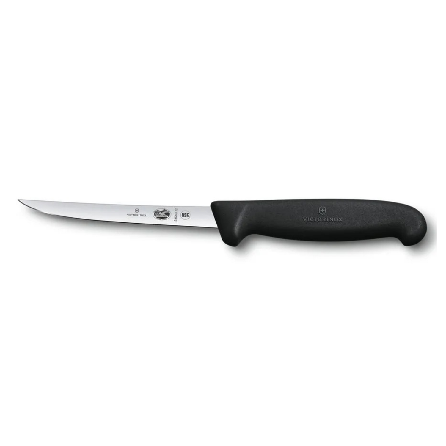 Нож кухонный Victorinox Fibrox 5.6203.12 стальной обвалочный лезвие 120 мм прямая заточка черный - фото 1
