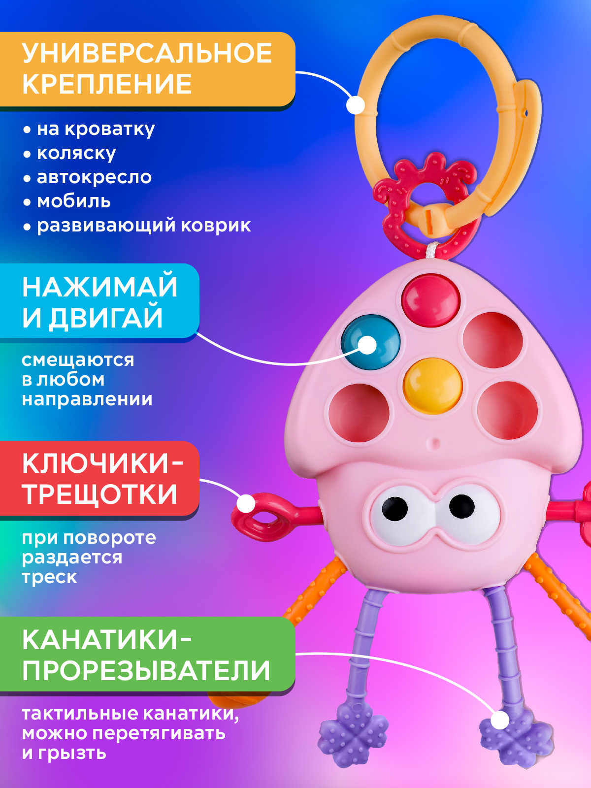 Игрушка развивающая ДЖАМБО Сенсорный грызунок тянучка - фото 2