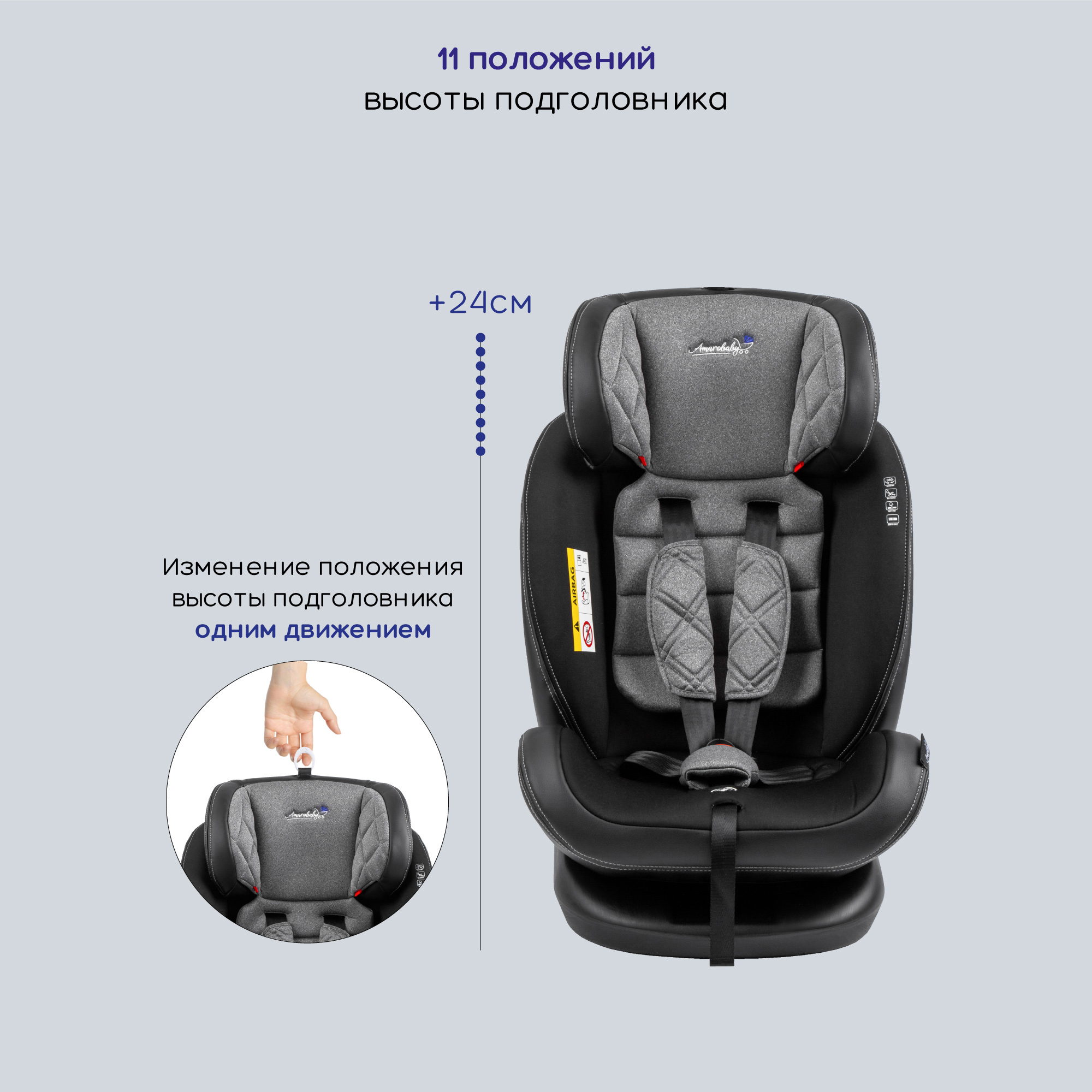 Автокресло детское AmaroBaby ST-3 Isofix класс D группа 0+ 1 2 3 серый - фото 11