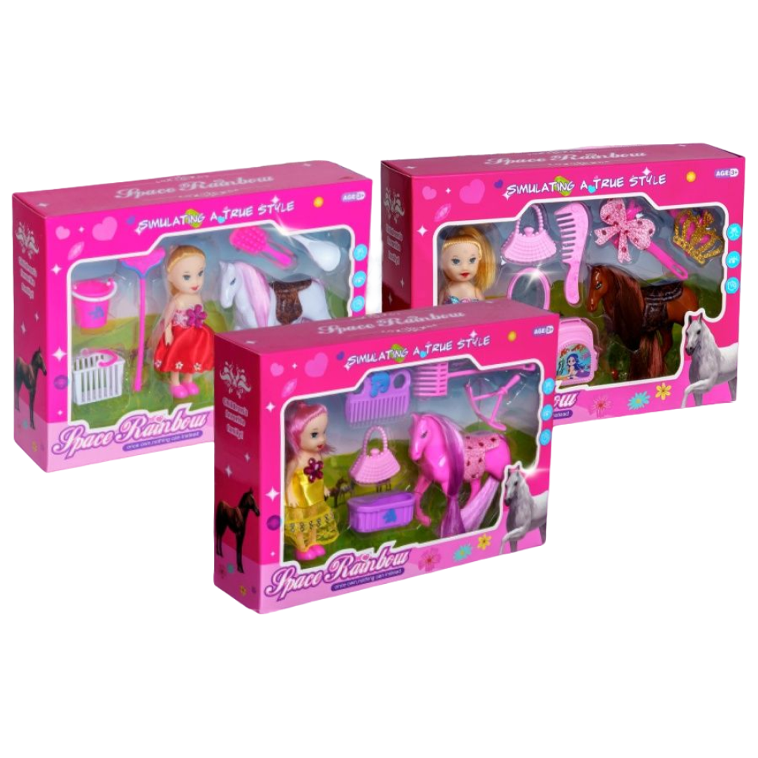 3 кукольных набора EstaBella с лошадками разных цветов и аксессуарами 84530набор - фото 1