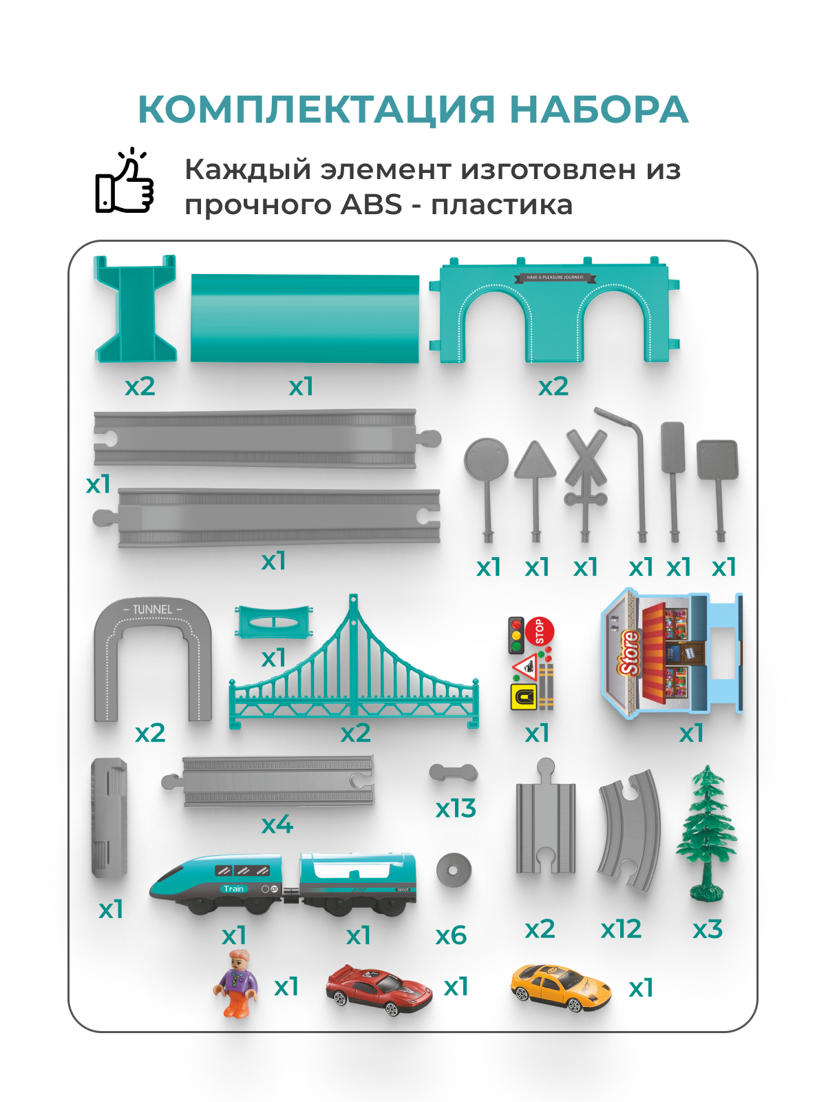 Железная дорога TrendToys с электропоездом на батарейках со звуком и машинками 66 деталей NTT1439 - фото 4