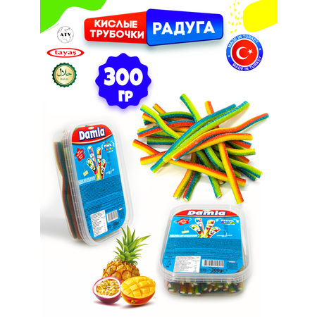 Кислые карандаши TAYAS Жевательный мармелад Damla вкус радуга 300г