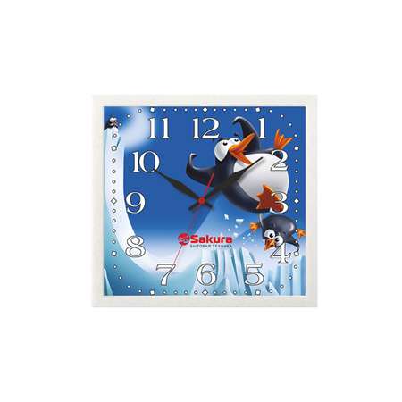 Часы настенные Sakura. ПЕ-А8 Веселые пингвины мрамор