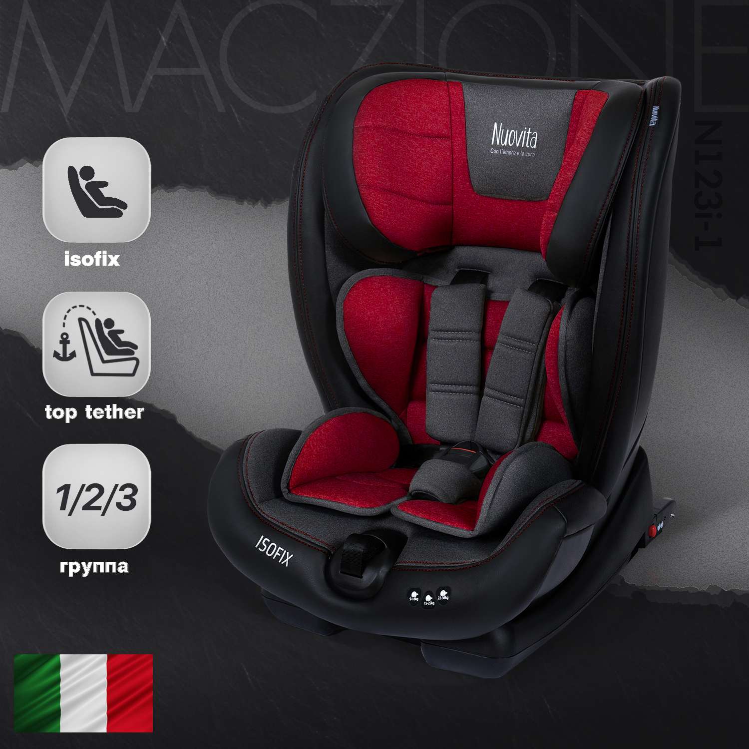 Автокресло Nuovita Maczione N123i-1 Бордовый - фото 2