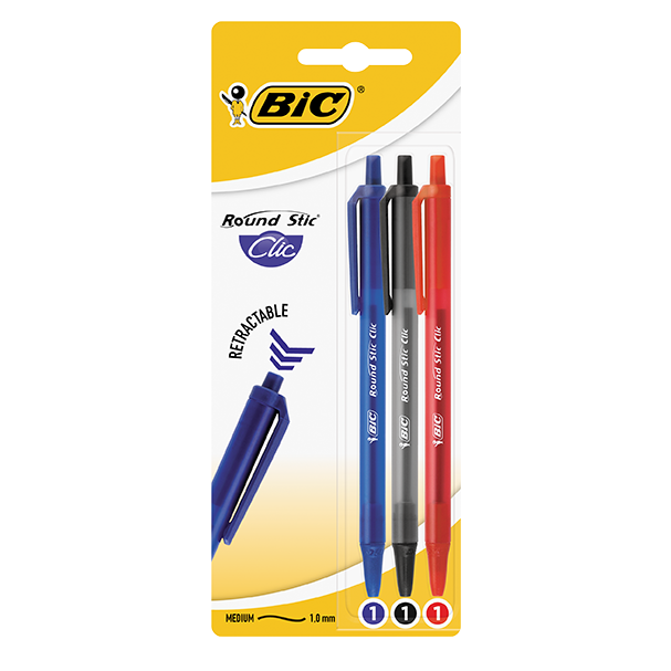 Ручка шариковая BIC Raund Stic Clic 3шт в ассортименте 926378 - фото 1