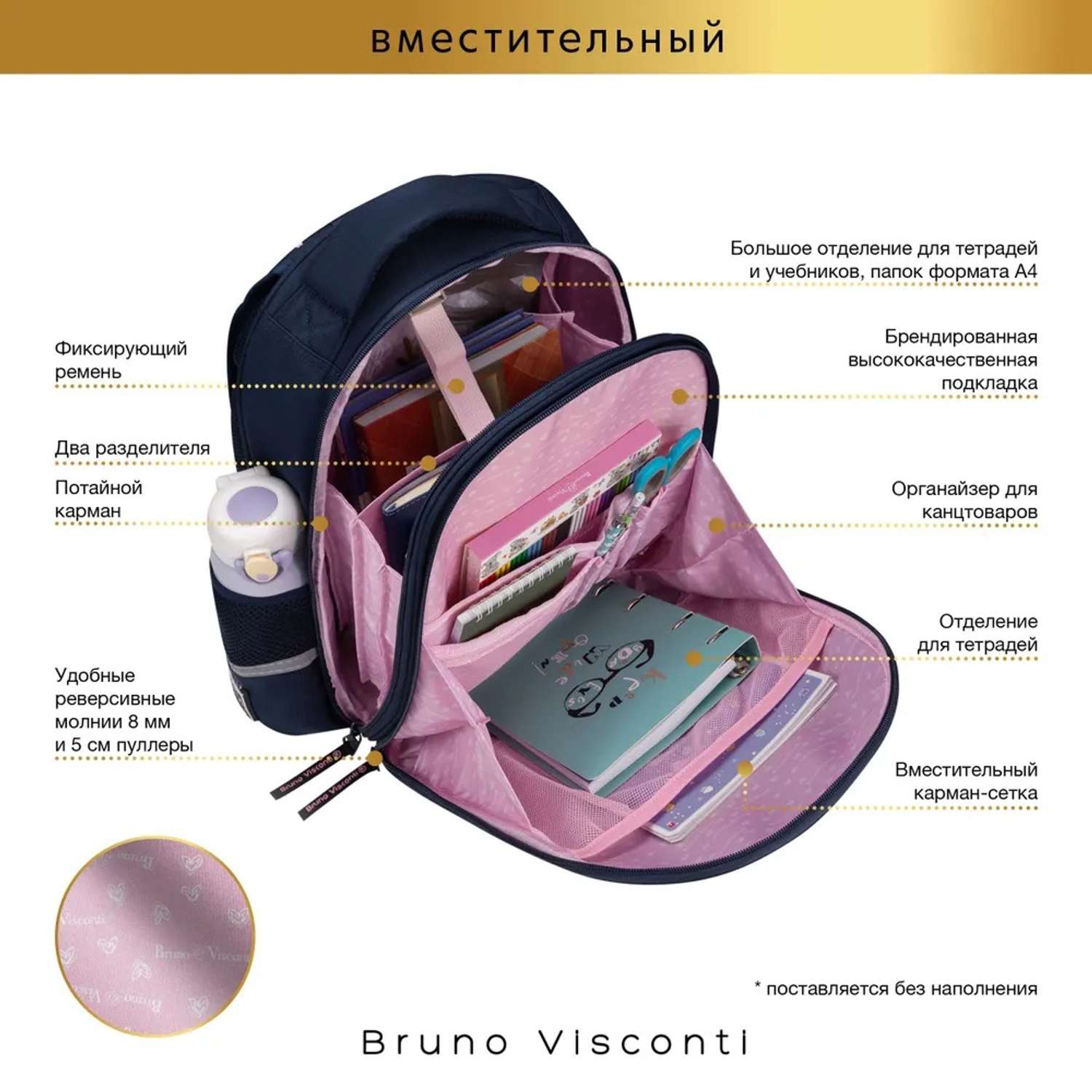 Рюкзак школьный Bruno Visconti синий с эргономичной спинкой Это Любовь с сумкой - фото 5