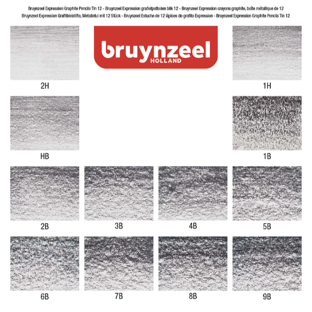 Набор карандашей для графики BRUYNZEEL Expression Graphite 12 типов жесткости в металлическом коробе-пенале - фото 5