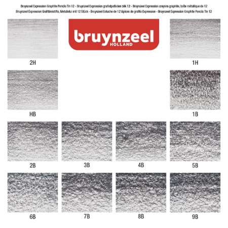 Набор карандашей для графики BRUYNZEEL Expression Graphite 12 типов жесткости в металлическом коробе-пенале