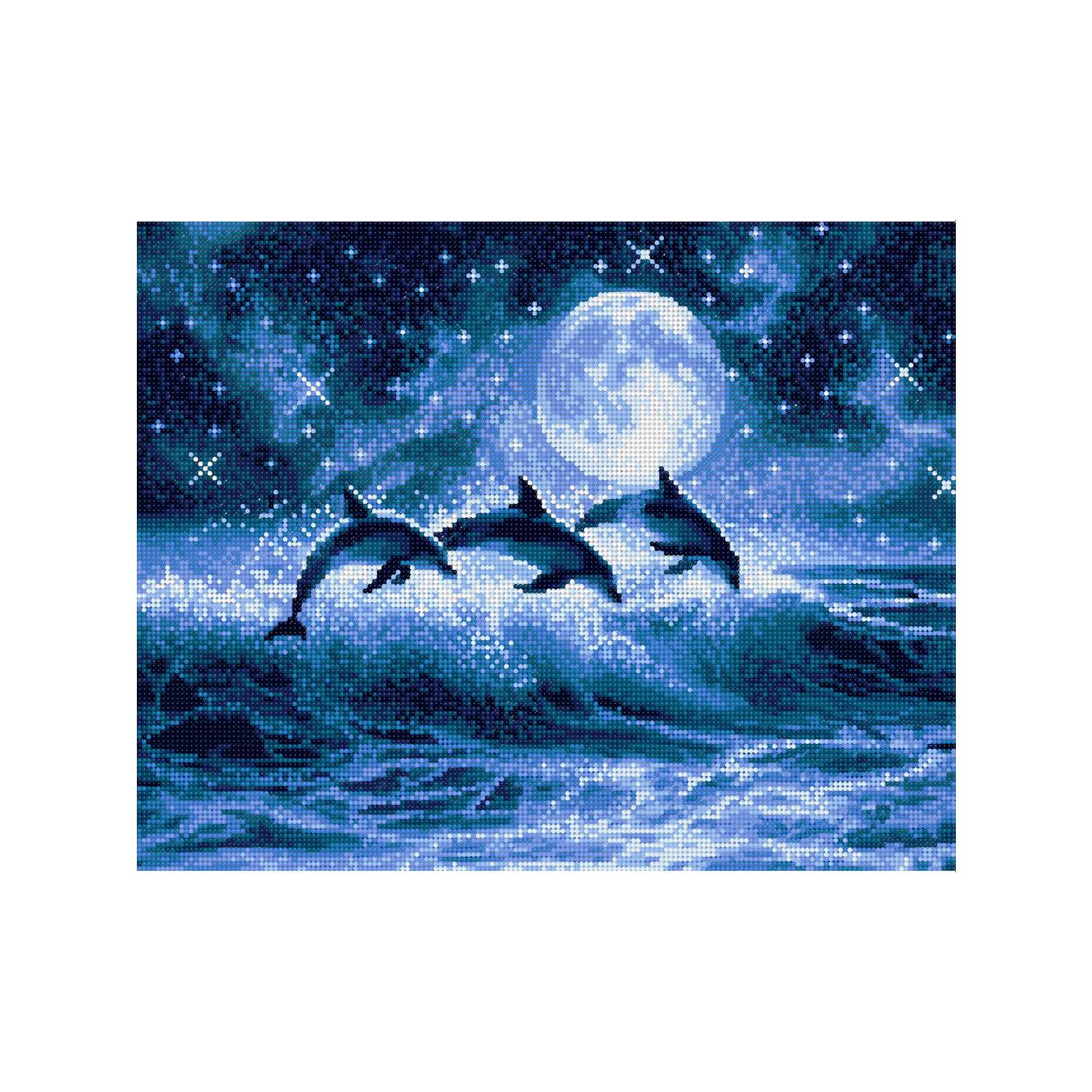 Алмазная мозаика Art sensation холст на деревянном подрамнике 40х50 см Лунные дельфины - фото 2