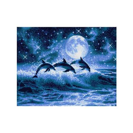 Алмазная мозаика Art sensation холст на деревянном подрамнике 40х50 см Лунные дельфины