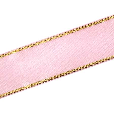 Лента Айрис атласная односторонняя упаковочная с золотой нитью 15 мм 22.86 м 147 розовый