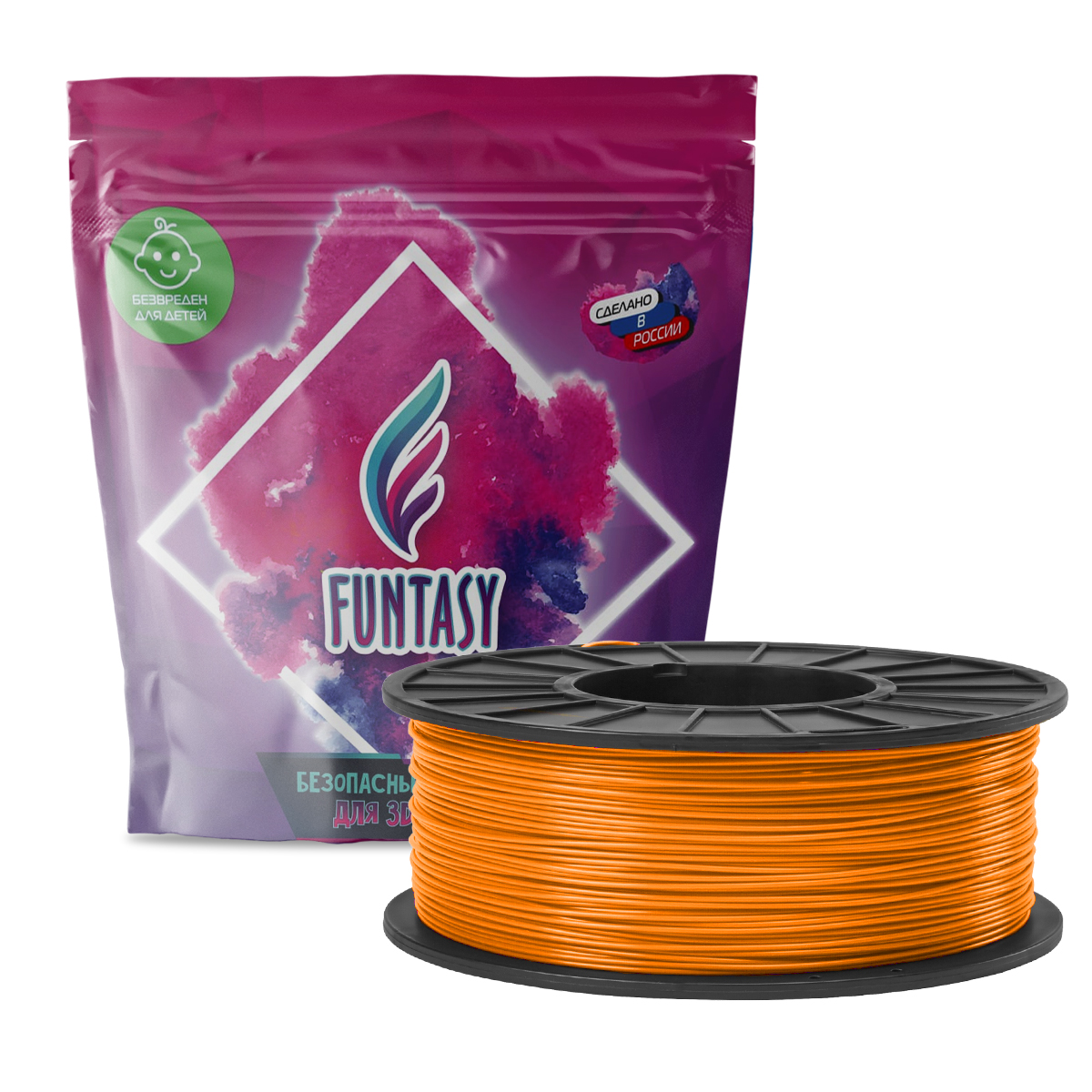 Пластик в катушке Funtasy PETG 1.75 мм 1 кг цвет оранжевый - фото 1