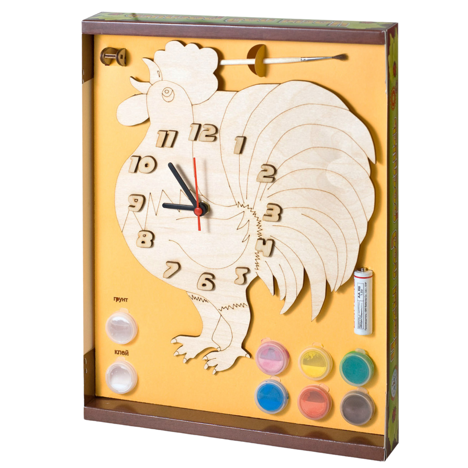 Набор для творчества Нескучные игры Часы с циферблатом Петух с красками - фото 1