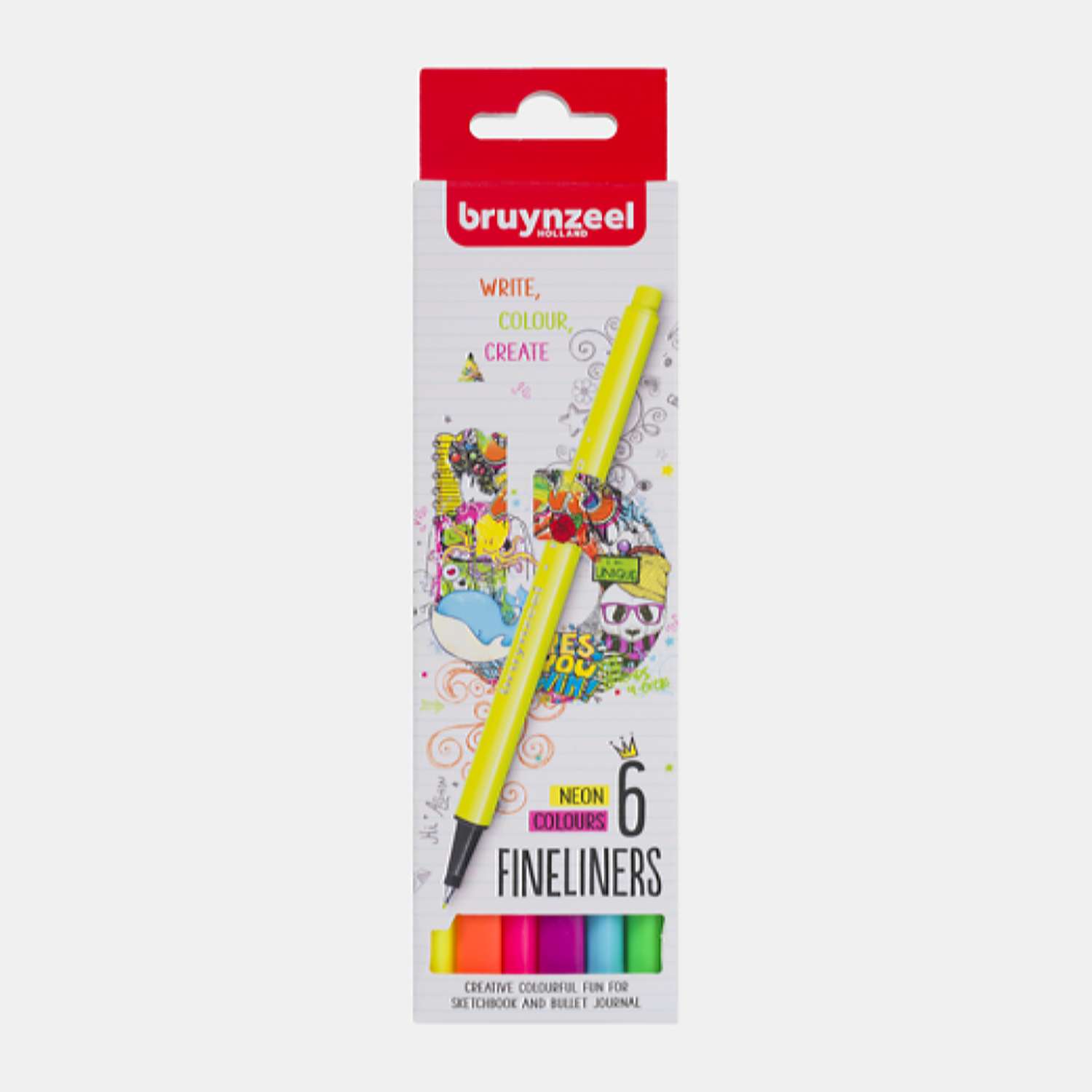 Набор капиллярных ручек BRUYNZEEL Teen Neon толщина линии 0.4мм 6 неоновых цветов в картонной упаковке - фото 1