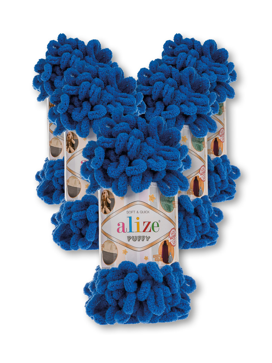 Пряжа для вязания Alize puffy 100 г 9 м микрополиэстер фантазийная плюшевая 141 синий 5 мотков - фото 3