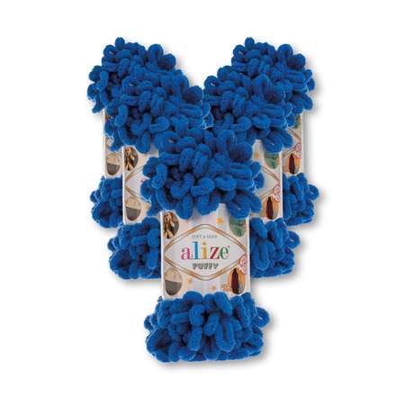 Пряжа для вязания Alize puffy 100 г 9 м микрополиэстер фантазийная плюшевая 141 синий 5 мотков