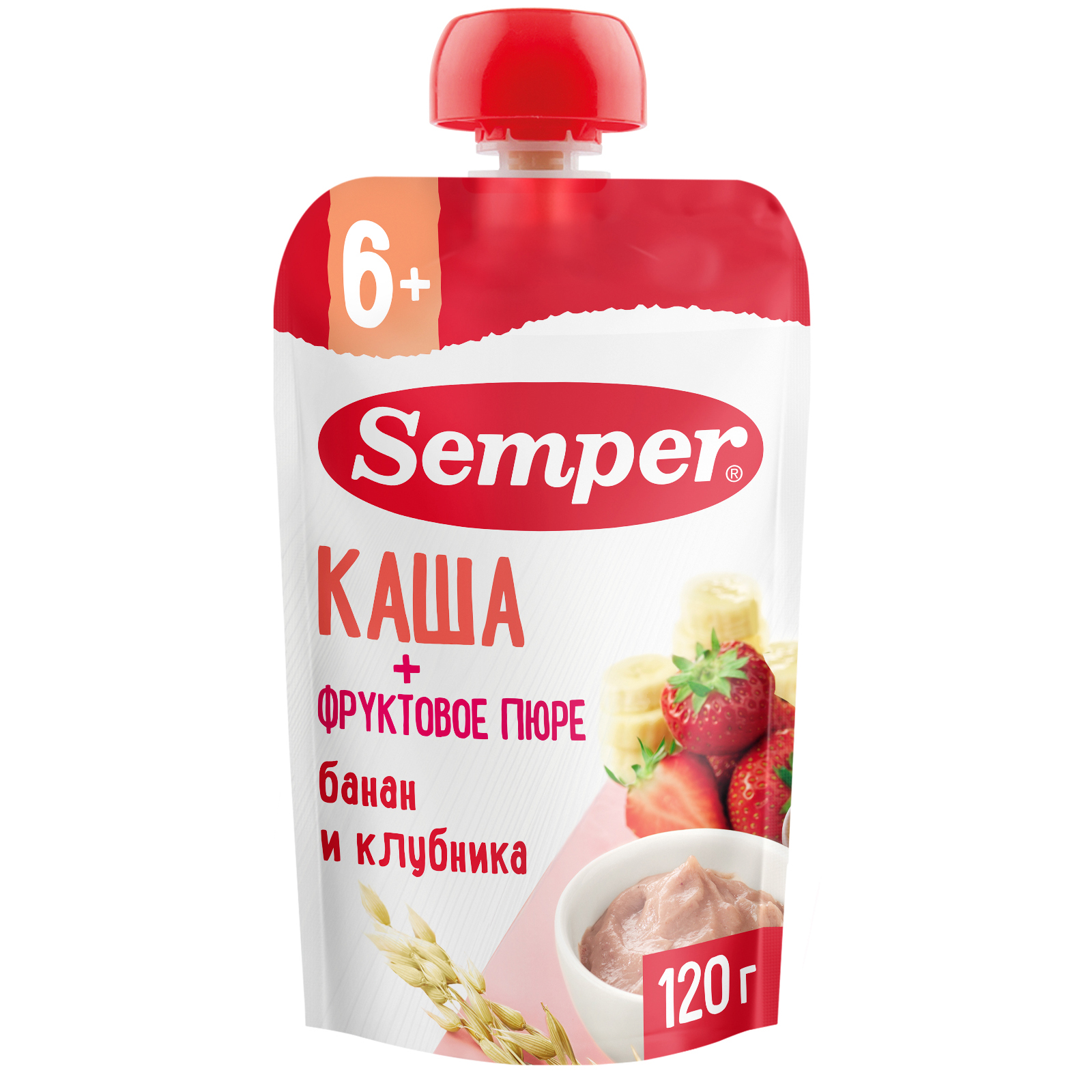 Пюре Semper каша-банан-клубника 120г с 6месяцев - фото 1