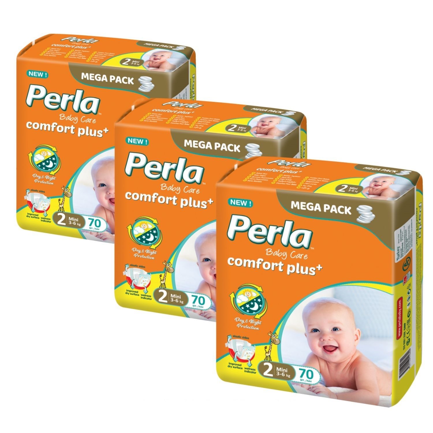 Подгузники Perla CP MEGA Mini 210 шт 3-6 кг - фото 1