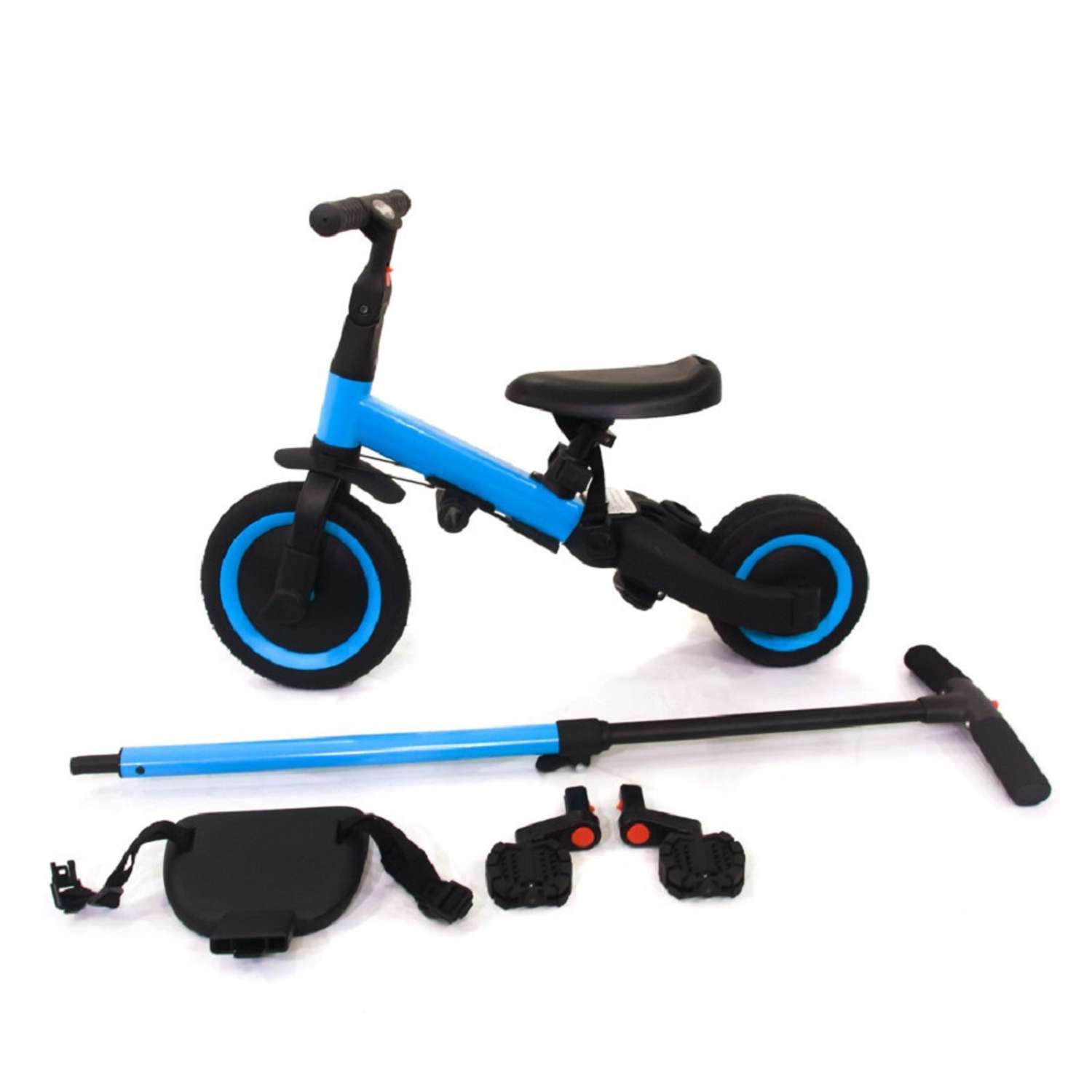 Беговел-велосипед R-Wings детский 4в1 с родительской ручкой синий - фото 14