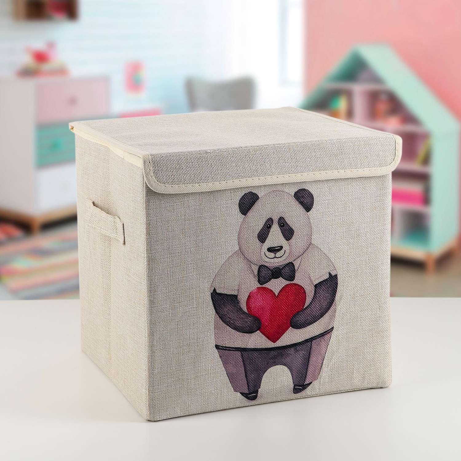 Короб Школа Талантов стеллажный для хранения с крышкой «Влюблённая панда» 30×30×28 5 см - фото 1