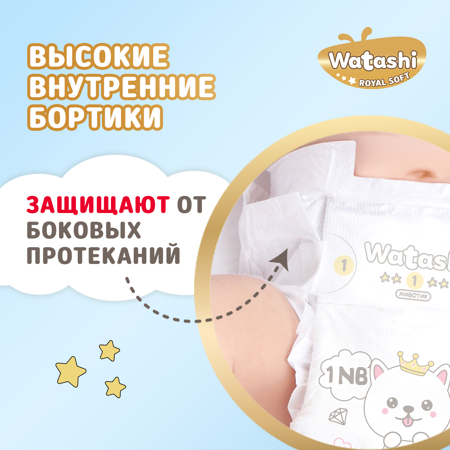 Подгузники WATASHI Royal Soft Royal Soft 24 шт. NB до 5 кг - фото 8