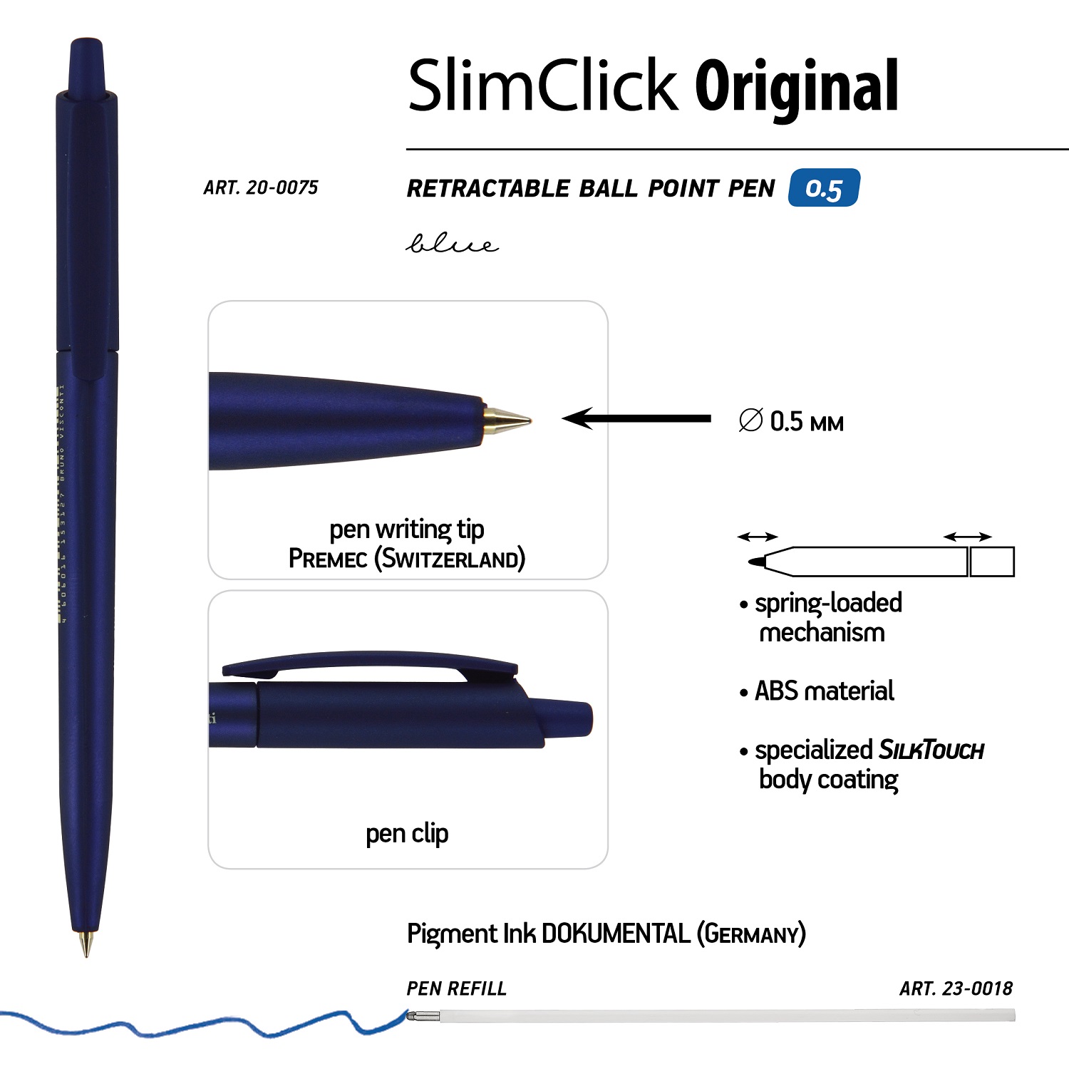 Набор из 5-ти шариковых ручек Bruno Visconti SlimClick Original автоматические синие - фото 6