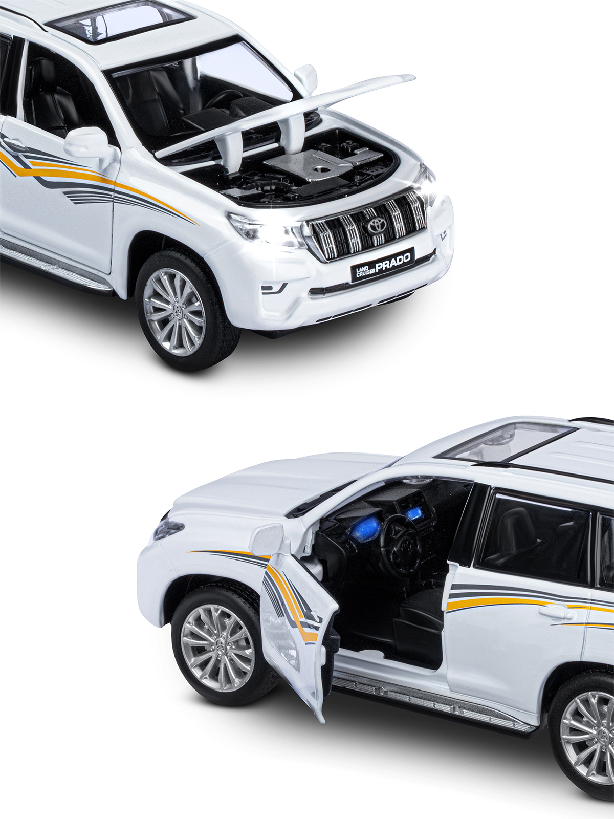 Машинка металлическая АВТОпанорама Land Cruiser Prado 1:32 белый JB1251319 - фото 7