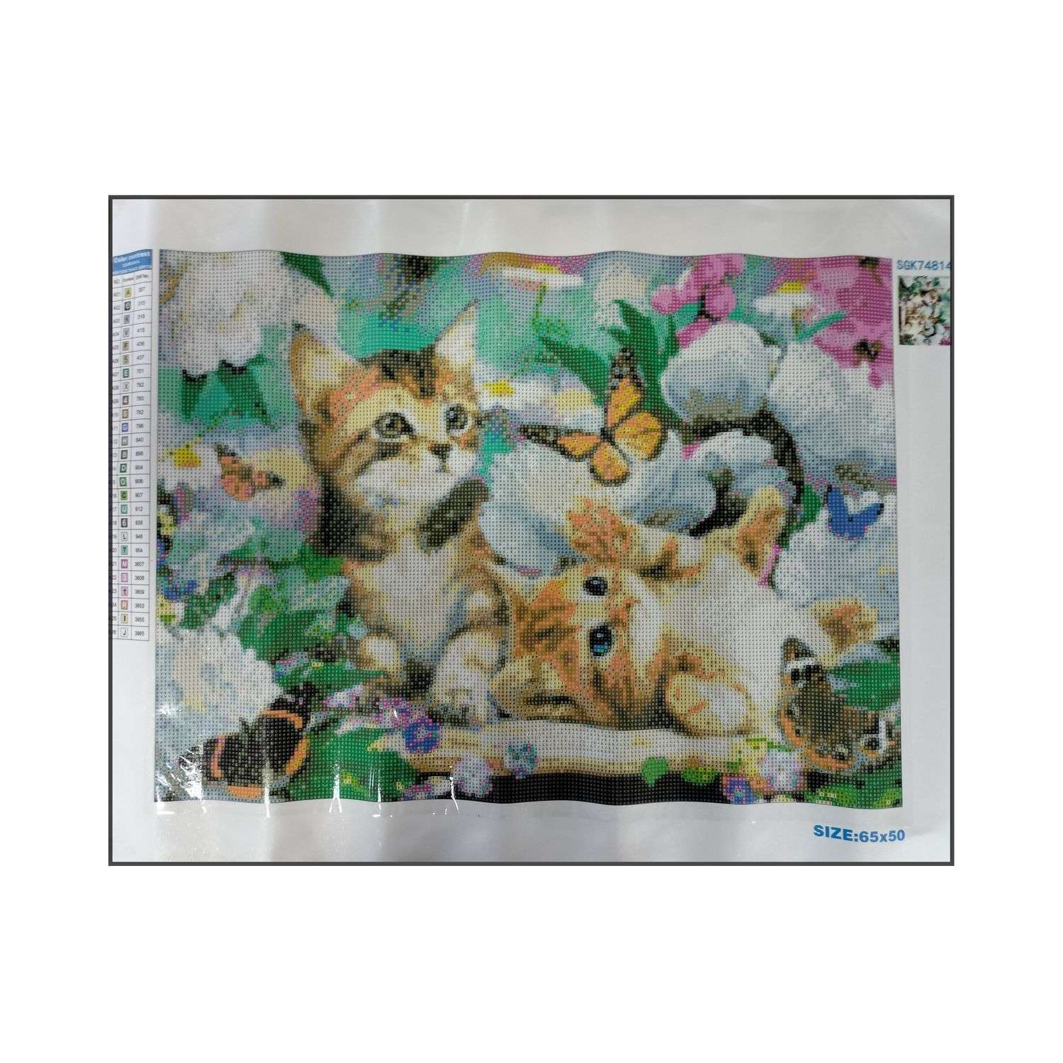 Алмазная мозаика Seichi Котята с цветами и бабочками 50х65 см - фото 2