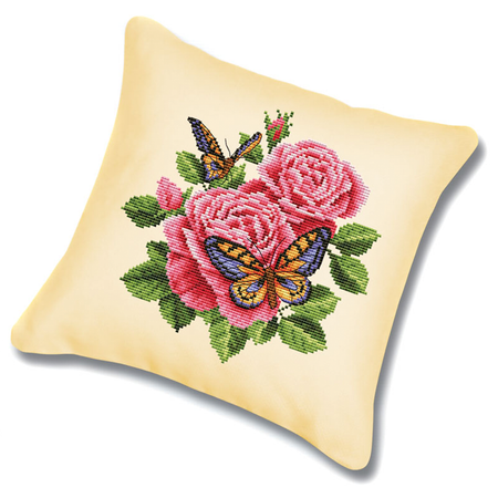 Наборы для вышивания подушка Белоснежка «Бабочки и розы» Подушка 45 х 45 см
