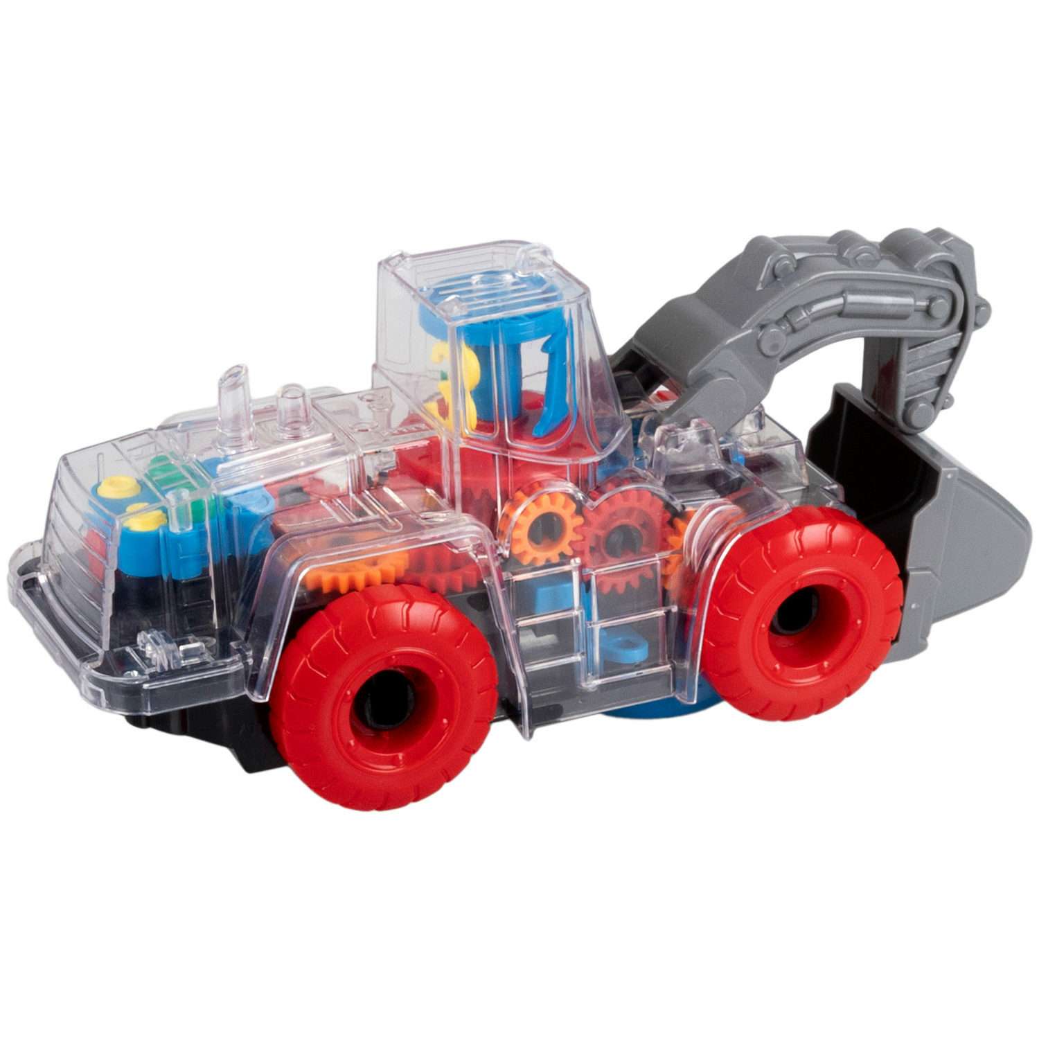 Интерактивная игрушка 1TOY Спецтехника Экскаватор прозрачный с световыми и звуковыми эффектами красный с синим - фото 2