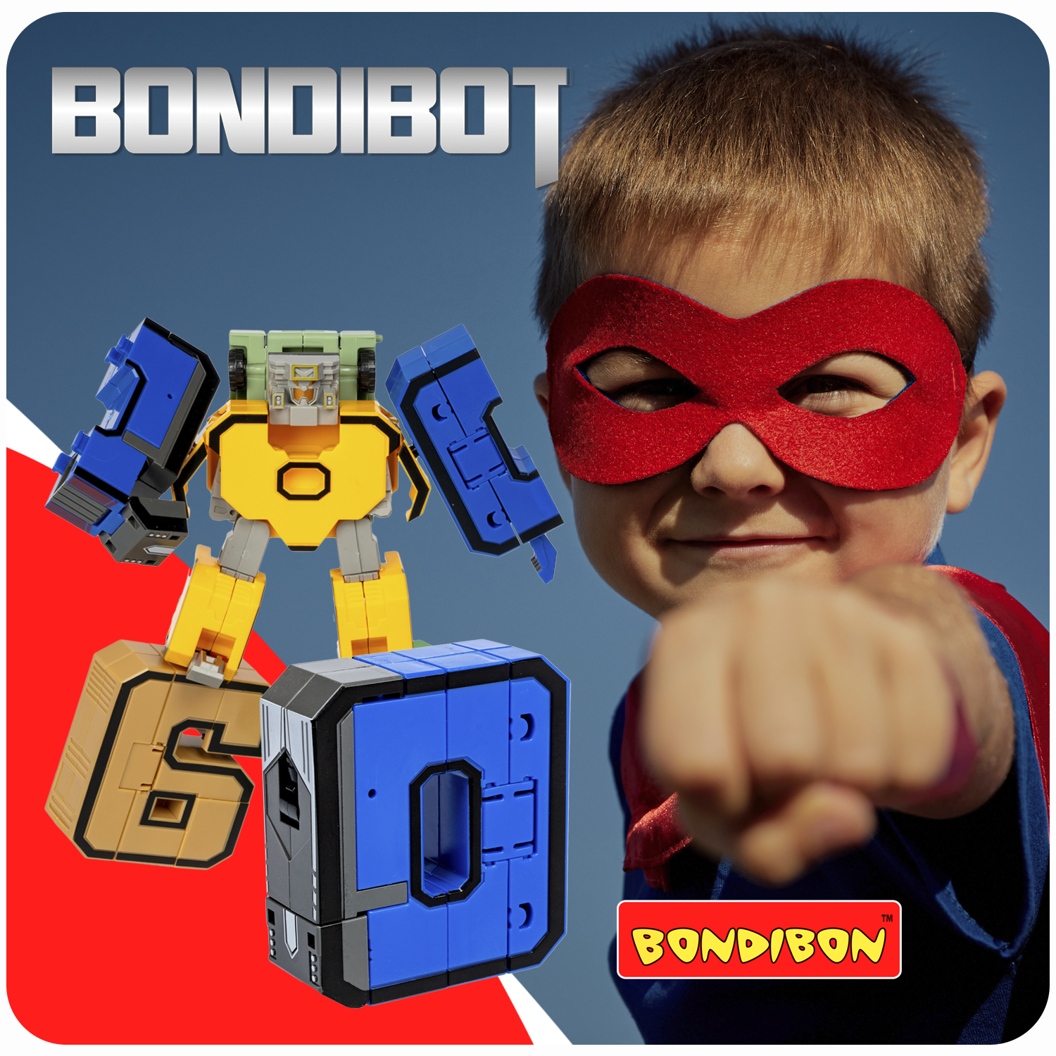 Трансформер Bondibon BONDIBOT 2 в 1 Цифровой Переворот эвакуатор-цифра 0 синего цвета в оранжевом боксе - фото 10