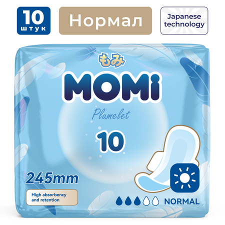 Гигиенические прокладки Momi Женские Normal с крылышками 245 см 10 шт