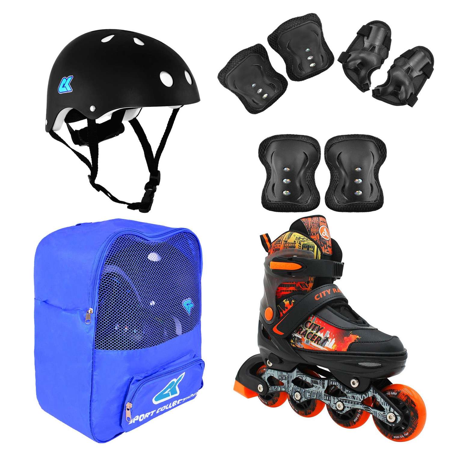 Набор роликовые коньки Sport Collection раздвижные Set City Racer Orange шлем и набор защиты в сумке размер S 29-32 - фото 1