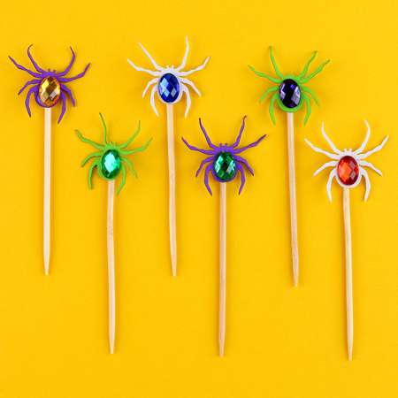 Шпажки Страна карнавалия «Цветные пауки» в наборе 6 штук МИКС