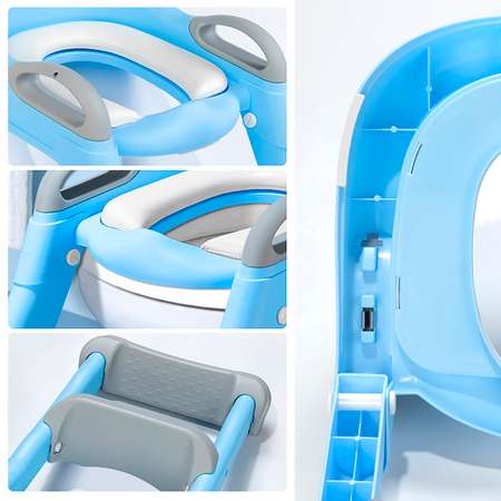 Мягкое сиденье для унитаза WiMI детское с лестницей голубое