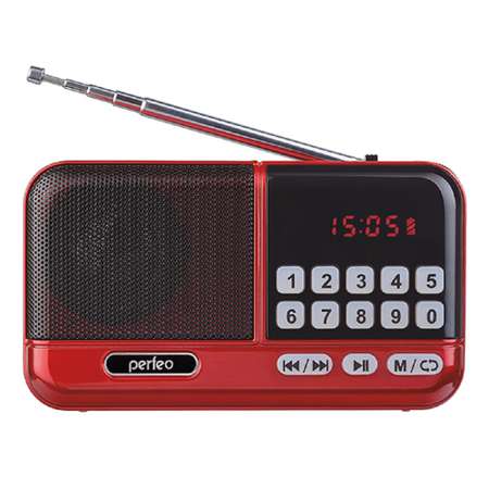 Радиоприемник Perfeo цифровой ASPEN FM 87.5-108МГц MP3 питание USB или 18650 красный i20RED