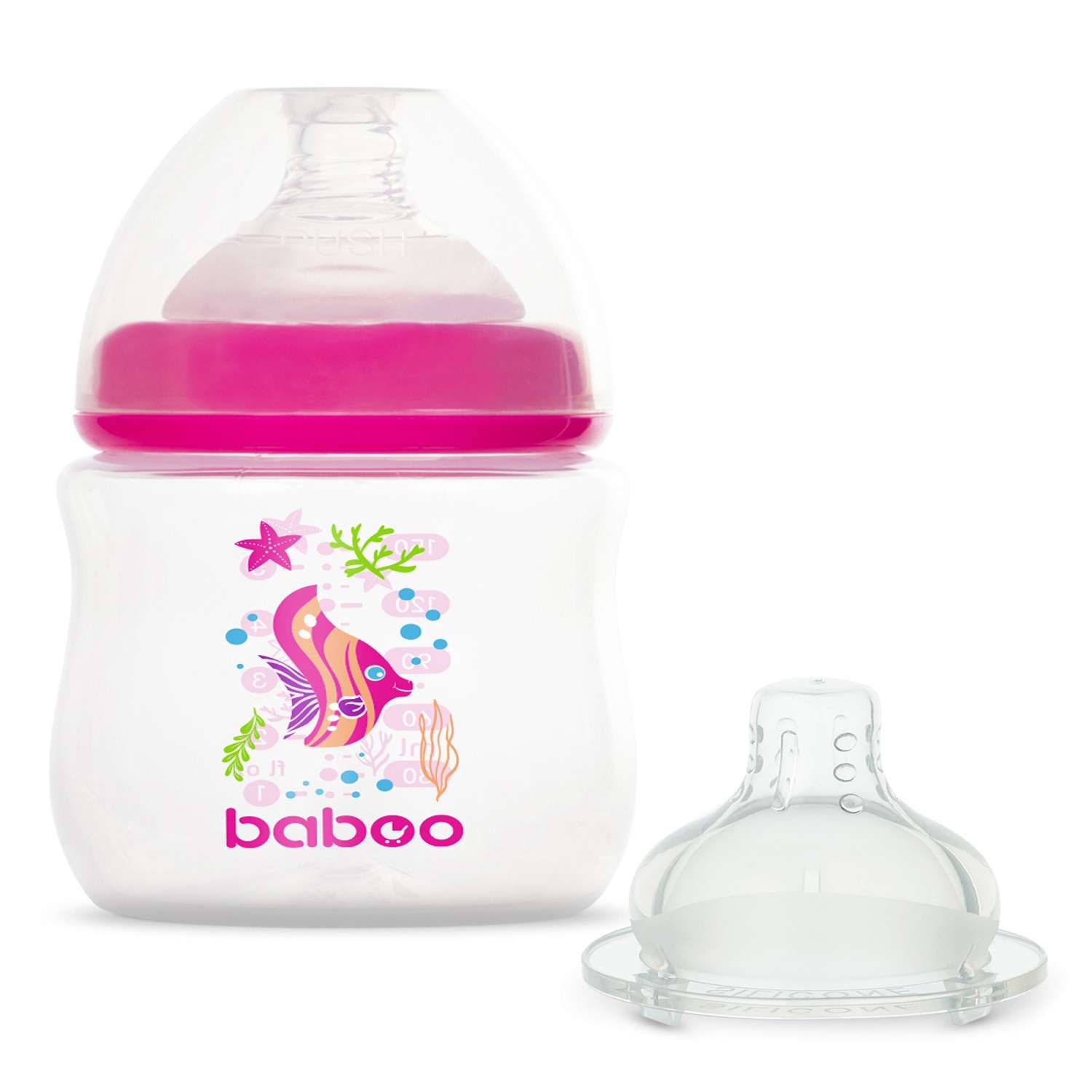 Бутылочки для кормления BABOO Набор: бутылочка 150мл Sea life 1шт + соска силикон быстр.поток 1шт - фото 1