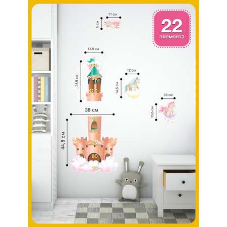 Наклейка ростомер ГК Горчаков в детскую комнату дочке с рисунком замок принцессы для декора