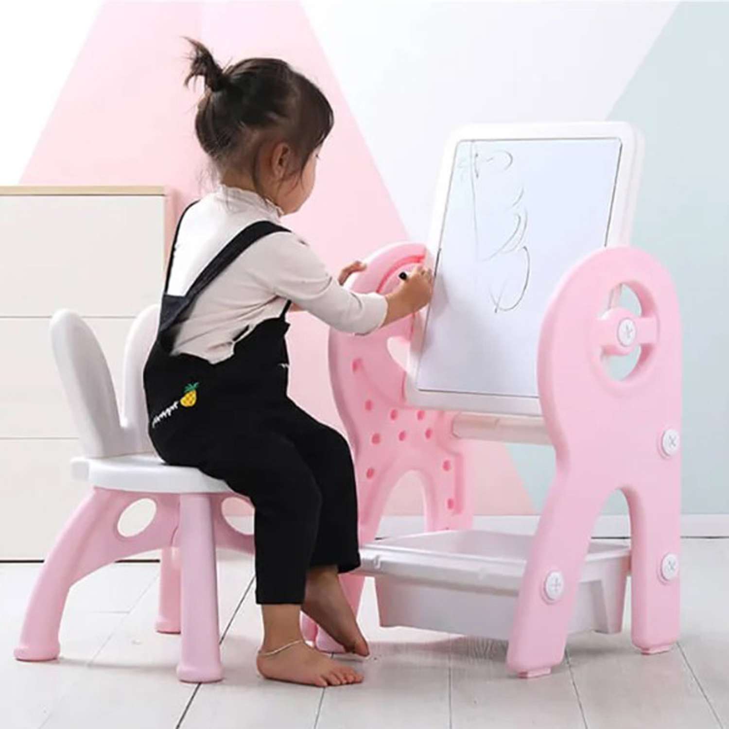 Набор для творчества Floopsi мольберт столик конструктор стульчик. Доска для рисования и конструирования Розовый - фото 8