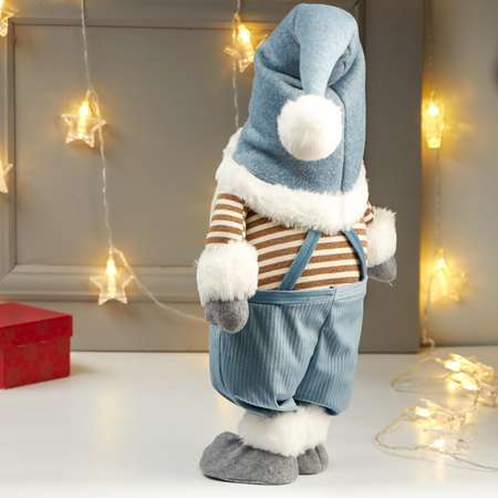 Кукла интерьерная Зимнее волшебство «Дедушка в голубом колпаке и полосатой кофте» 66х15х25 см