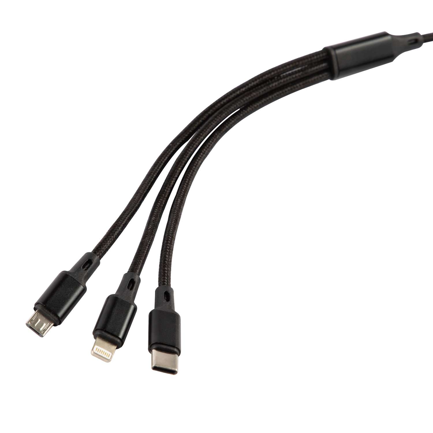 Дата-кабель mObility USB -Type-C/8 - pin/micro USB (3 в 1) нейлоновая оплетка черный - фото 2
